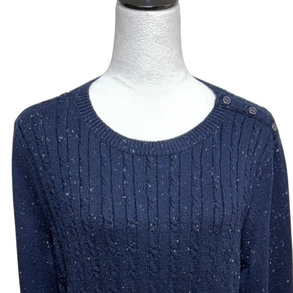 Talbots Sweater Womens XL Petite Blue Speckle Cable Knit Pullover Long Sleeve